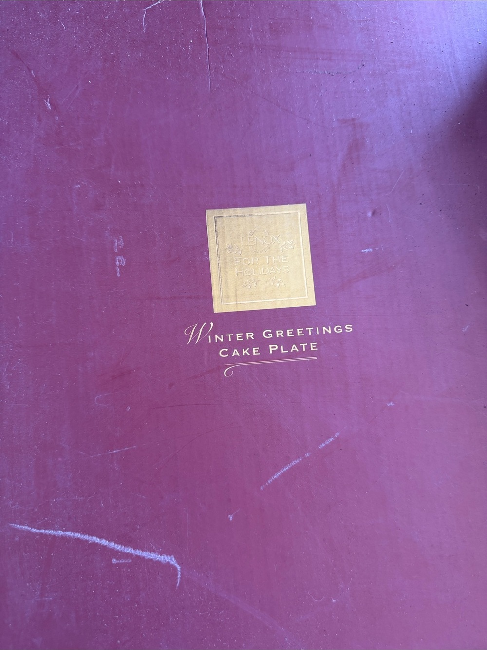Lenox Winter Greetings Cake Plate Box - Burgundy with Gold Logo